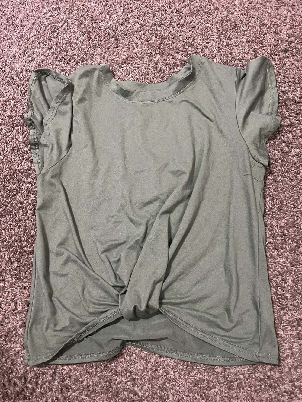 just be... Olive Green Flutter Sleeve Twist Front T-Shirt